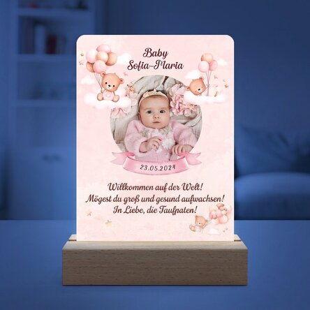 Individuell gestaltete LED-Nachtlampe mit Foto und Text – Baby Girl