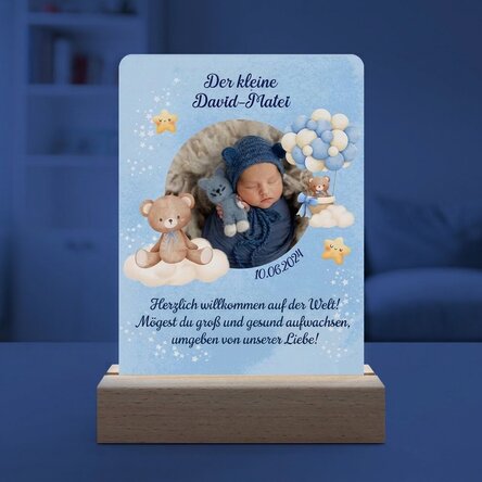 Individuell gestaltete LED-Nachtlampe mit Foto und Text – Baby Boy