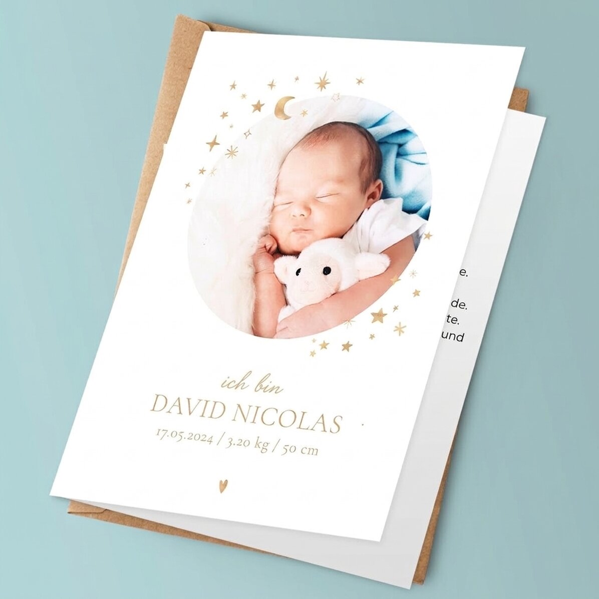 Personalisierte Grußkarte mit Text und Foto – Baby