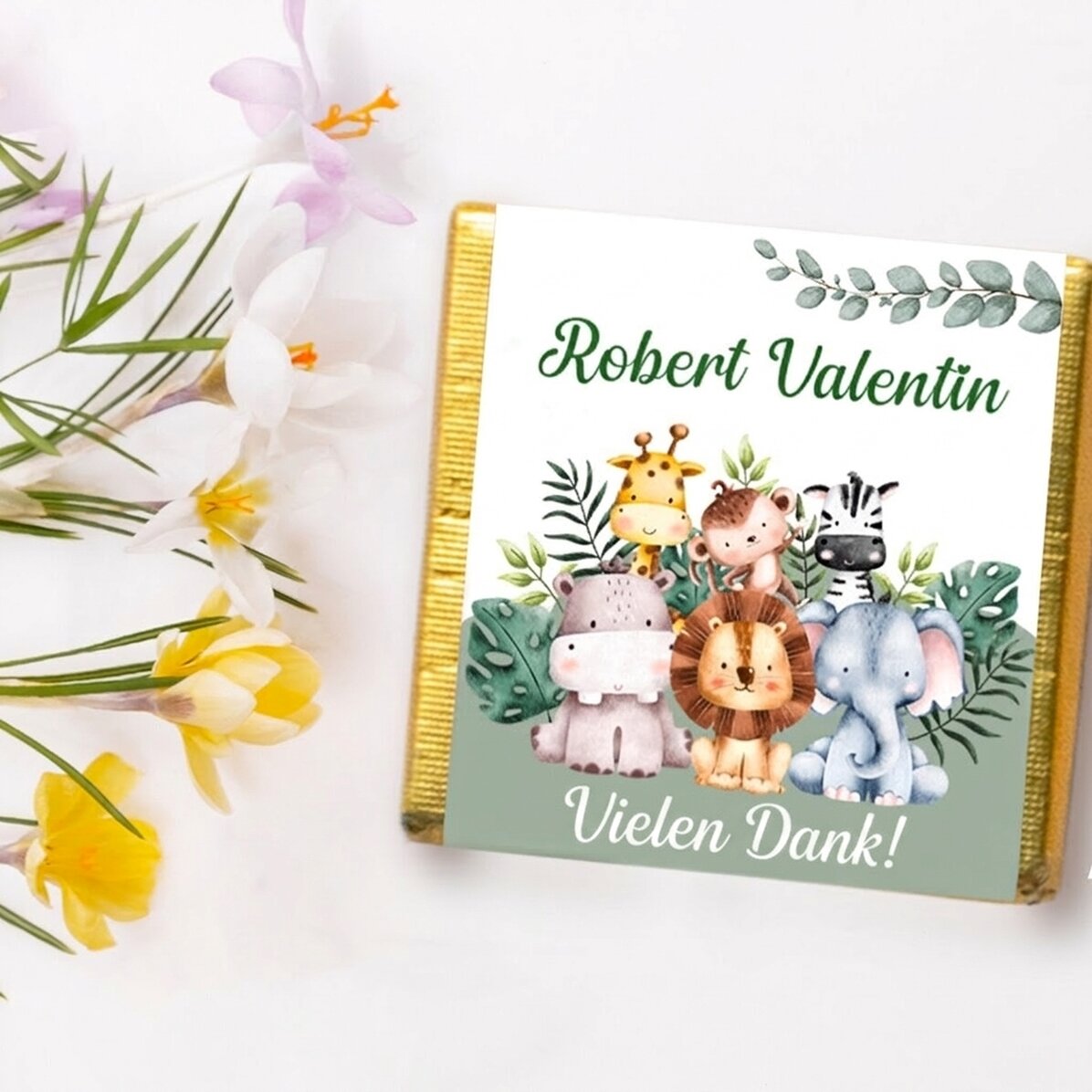 Personalisierte Mini-Schokolade als Taufgeschenk – Tierchen