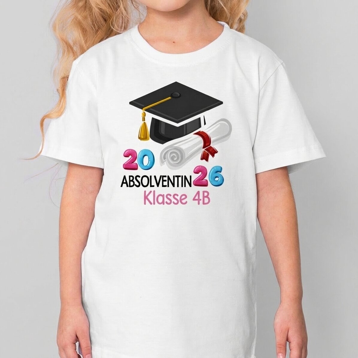 Personalisiertes Baumwoll-T-Shirt für Kinder mit Aufdruck – Schulabgänger