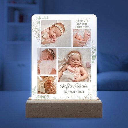 Individuell gestaltete LED-Nachtlampe mit 5 Fotos und Text – Baby