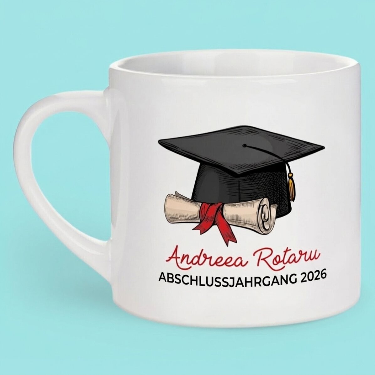 Personalisierte Espressotasse mit Botschaft – Abschluss