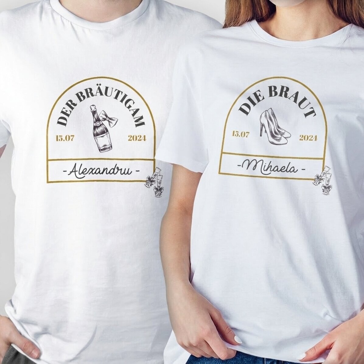 Personalisiertes Baumwoll-T-Shirt mit Schriftzug für die Hochzeit – Vintage Love