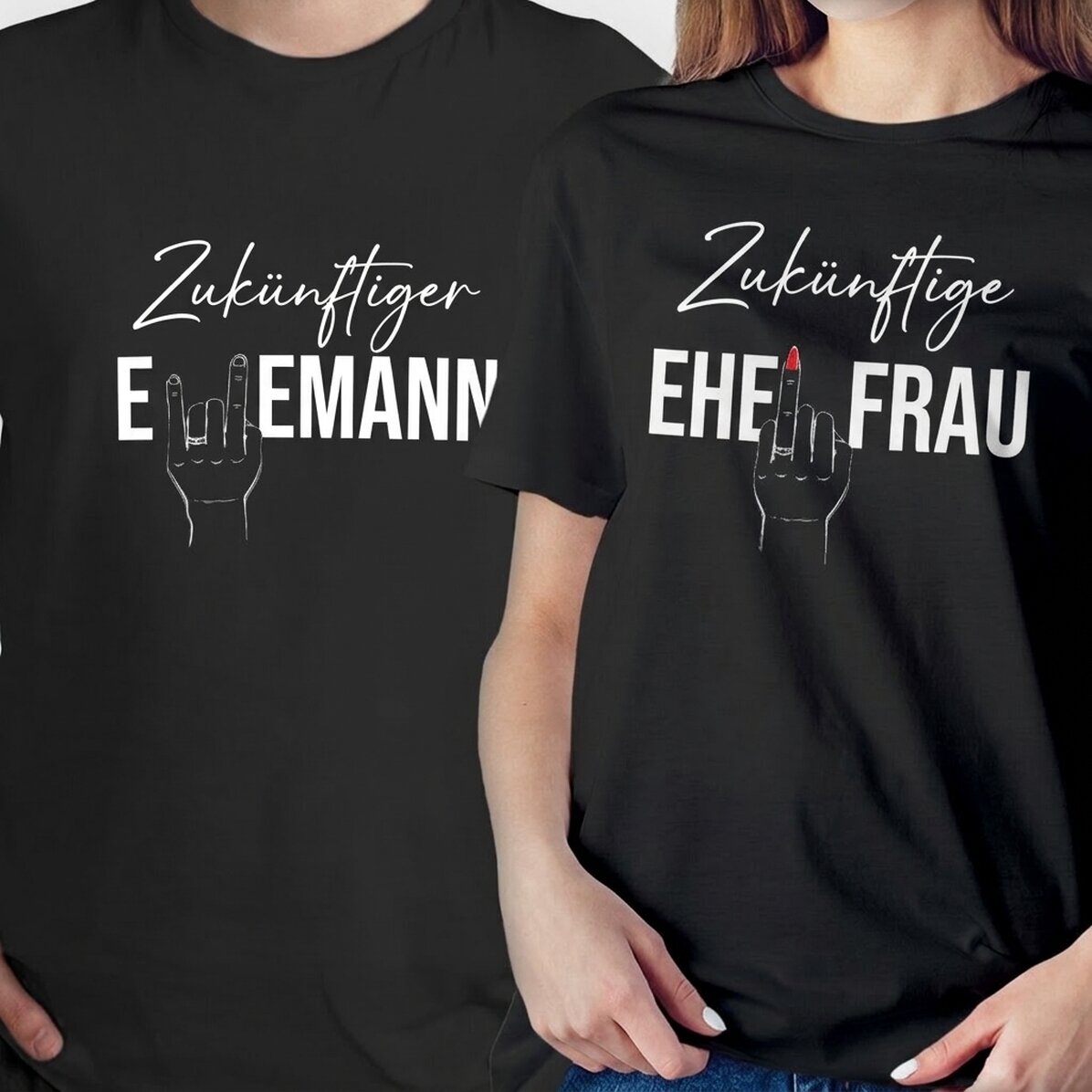 Personalisiertes Baumwoll-T-Shirt mit witzigem Spruch für Paare – Der Ringfinger