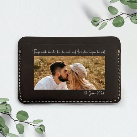 Personalisierte farbige Lederbrieftasche mit Foto und Botschaft