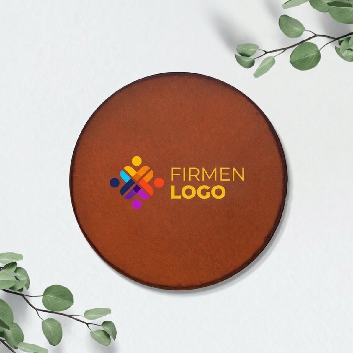 Personalisierter, farbiger Gläserhalter aus Leder mit Logo