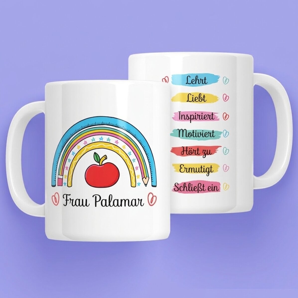 Personalisierte Tasse mit Text – Die Arbeit des Lehrers