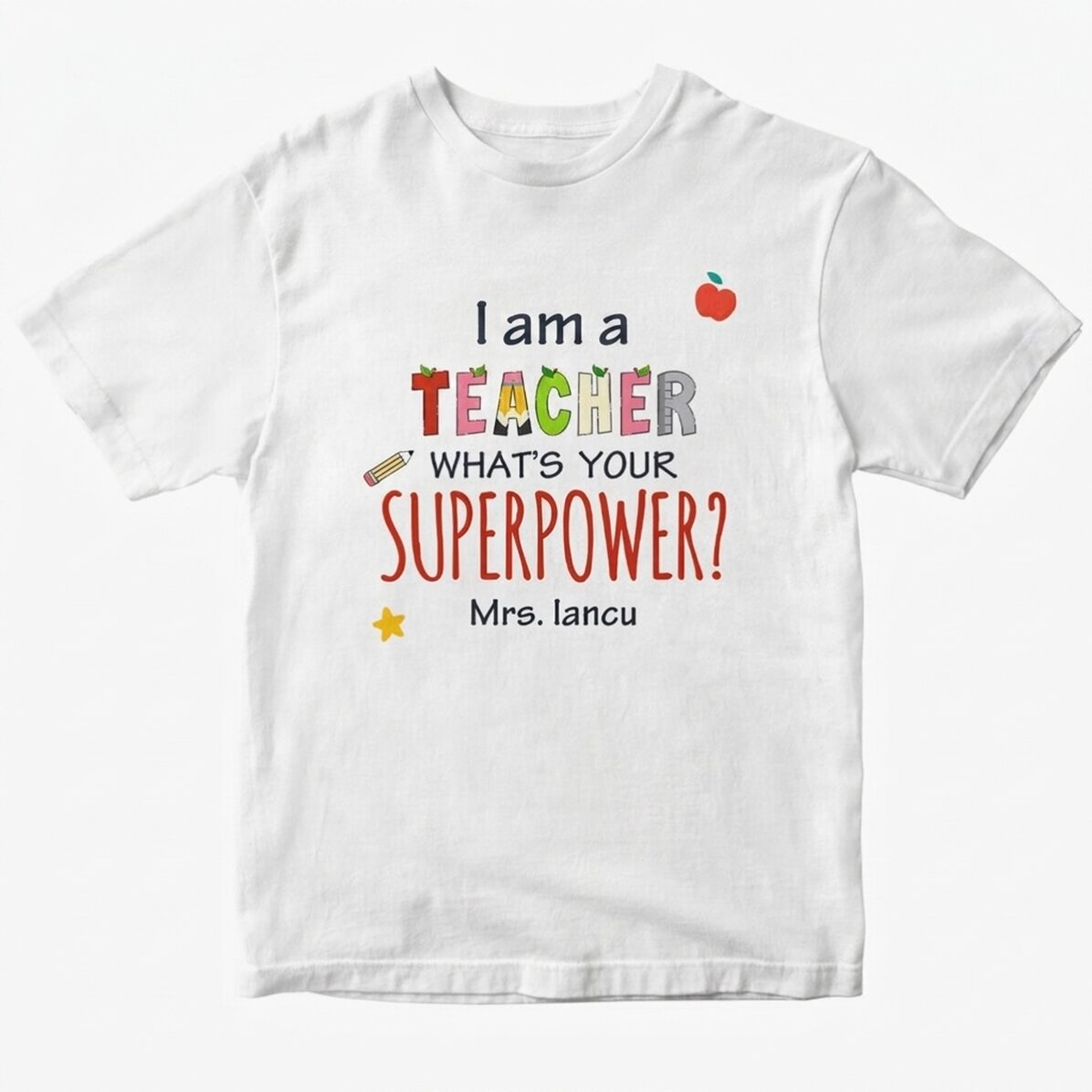 Personalisiertes Baumwoll-T-Shirt mit Aufdruck – Superpower