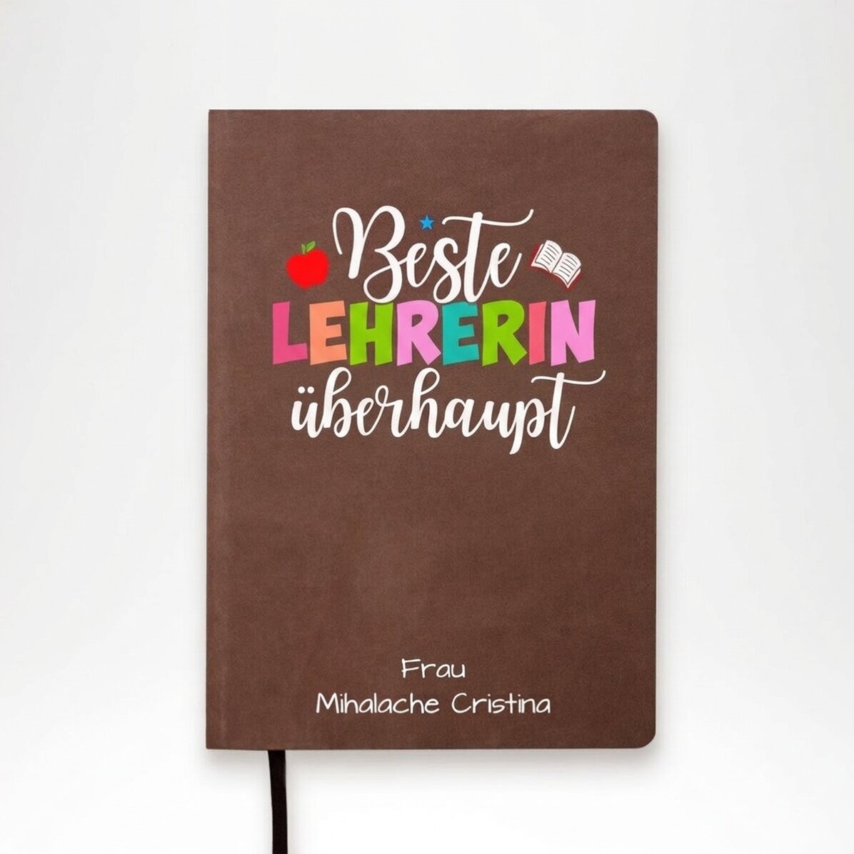 Individuell gestalteter, farbiger Terminkalender mit Schriftzug – „Best teacher ever“