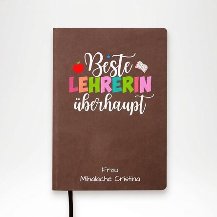 Individuell gestalteter, farbiger Terminkalender mit Schriftzug – „Best teacher ever“