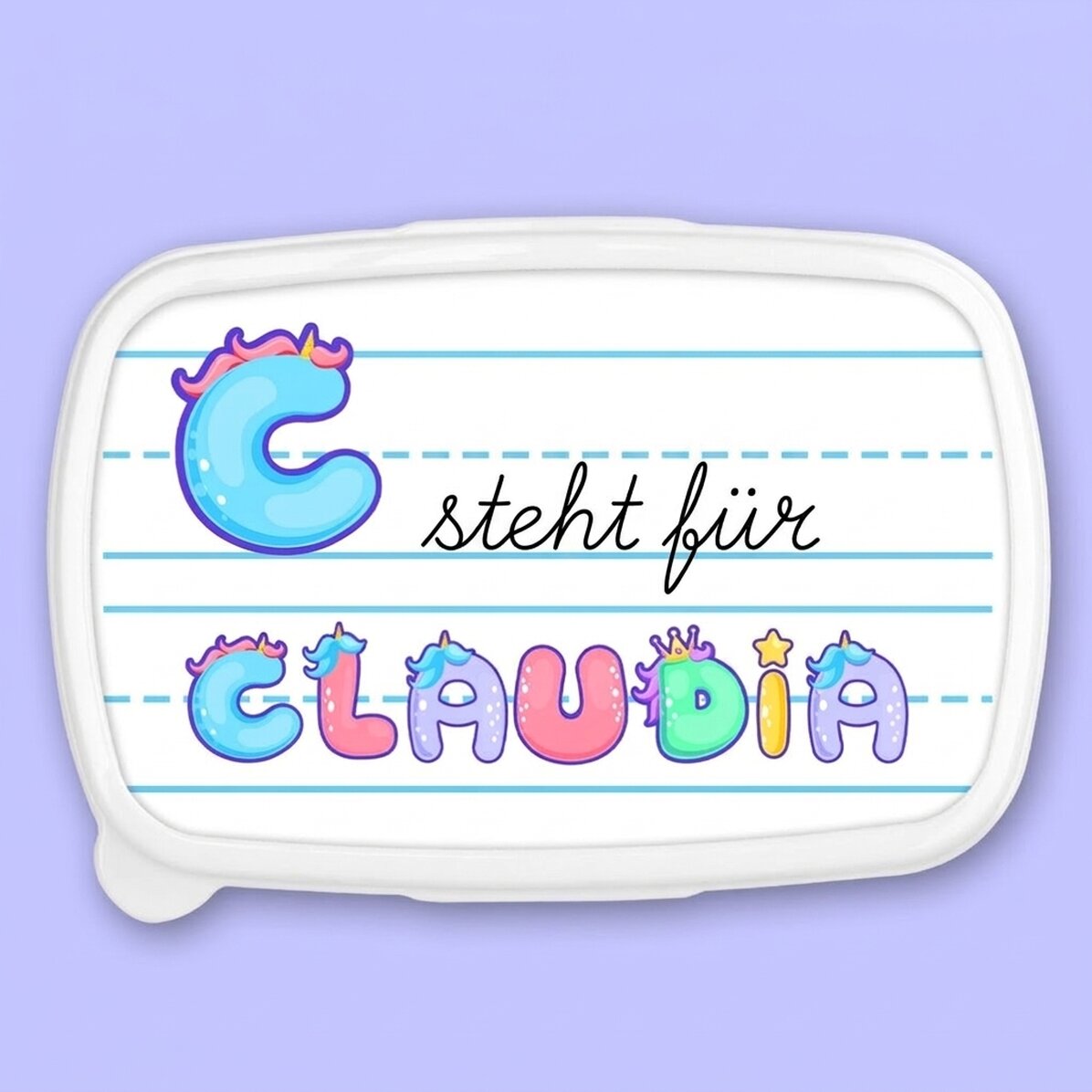 Lunchbox, personalisierte Auflaufform mit Namen – Einhorn-Motiv