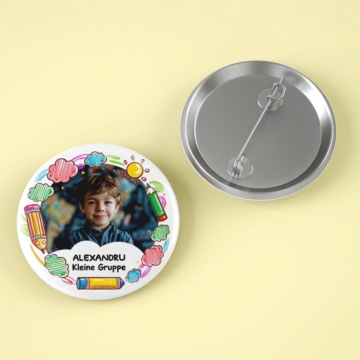 Personalisiertes Button mit Foto und Text – Kindergarten