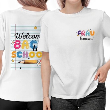 Personalisiertes Baumwoll-T-Shirt für Mädchen – Vorderseite – Rückseite – Back to school