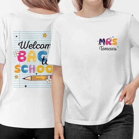 Personalisiertes Baumwoll-T-Shirt für Mädchen – Vorderseite – Rückseite – Back to school
