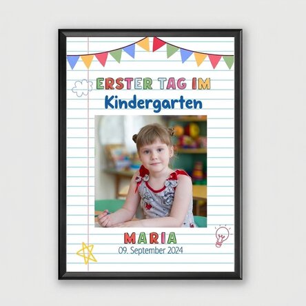 Individuell gestaltetes Bild mit Text und 1 Foto – Der erste Tag im Kindergarten