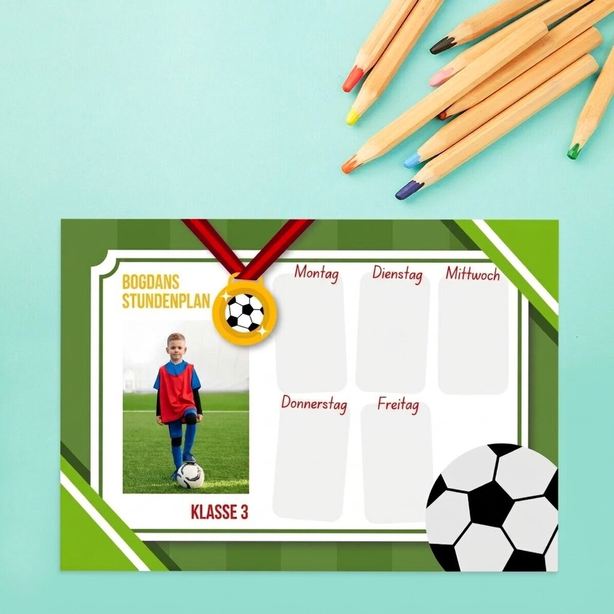 Individuell gestalteter Stundenplan mit Text und Foto – Medaille