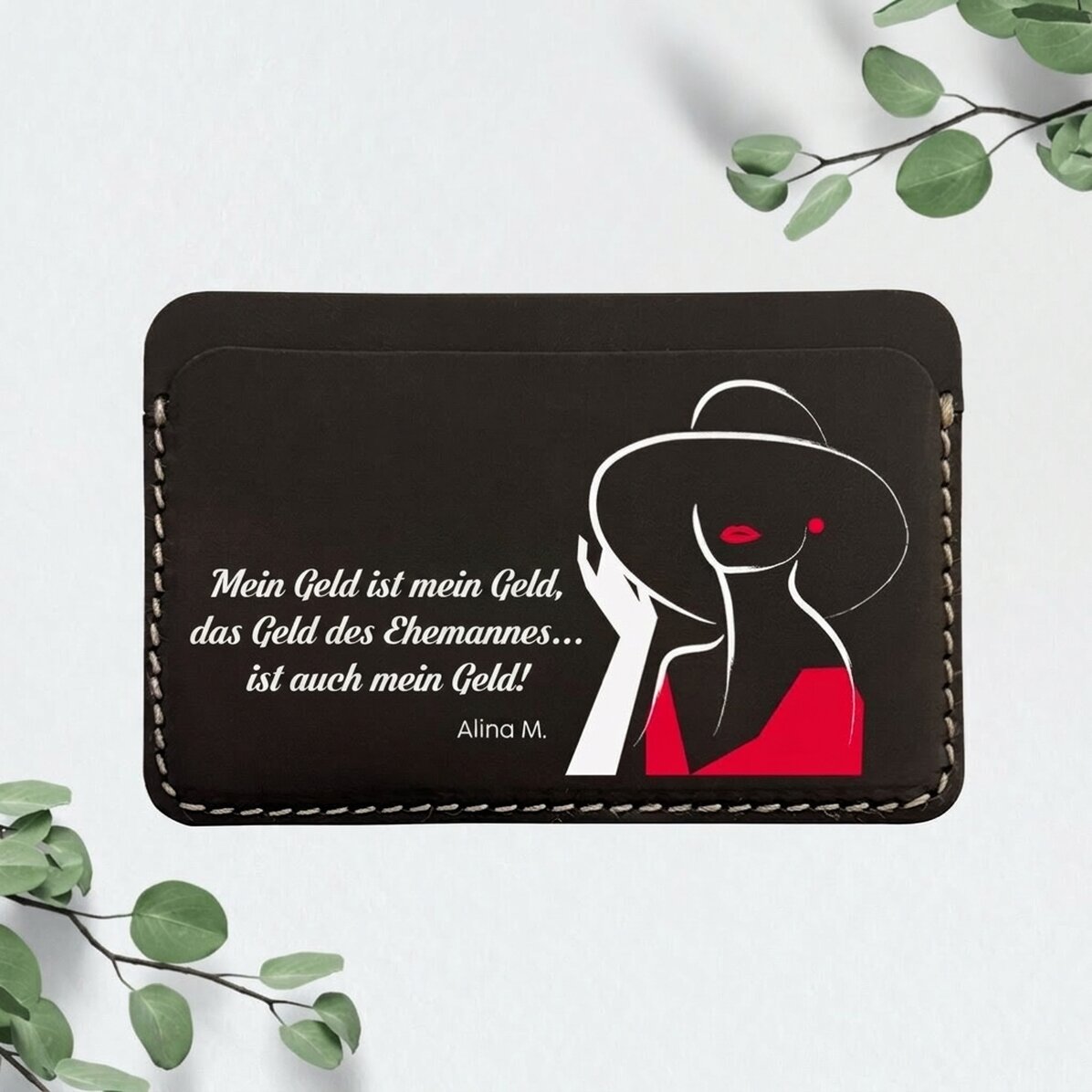 Personalisierte, farbige Lederbrieftasche mit Botschaft – Lady