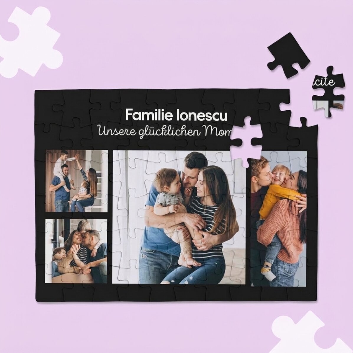Individuell gestaltetes Puzzle mit 4 Fotos und Text
