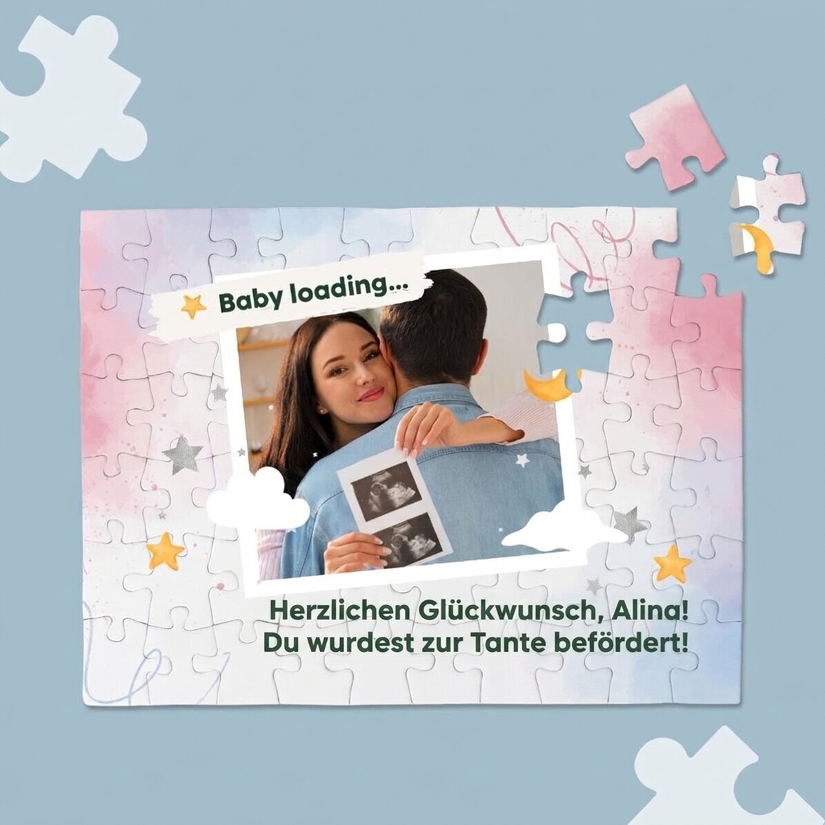 Individuell gestaltetes Puzzle mit Foto und Botschaft – Baby
