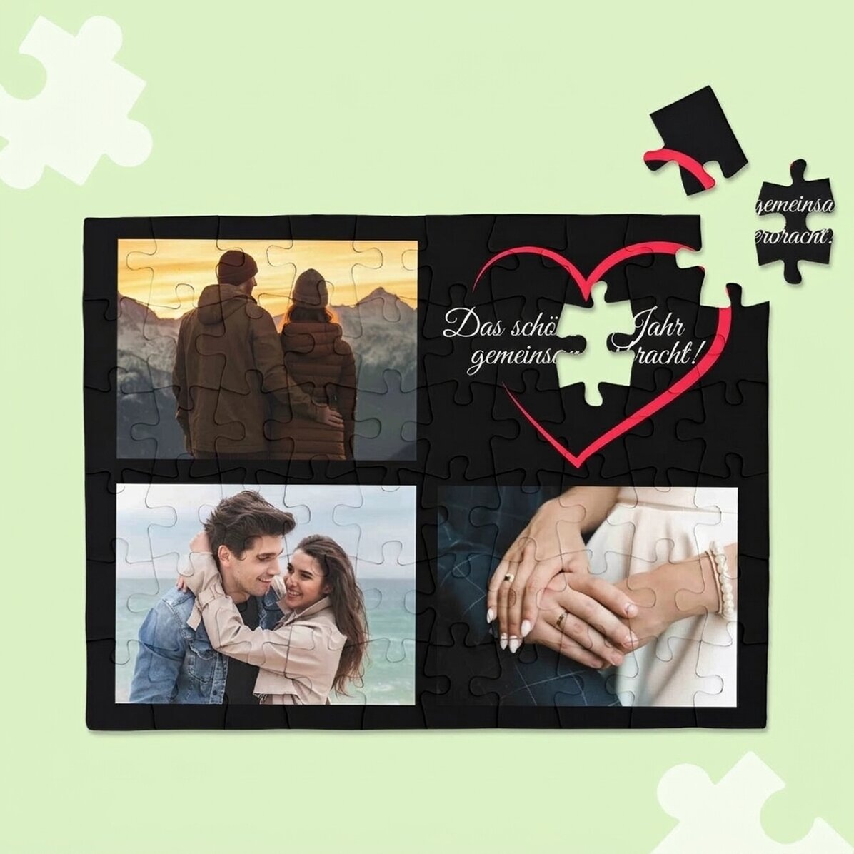 Individuell gestaltetes Puzzle mit 3 Fotos und Text – In love