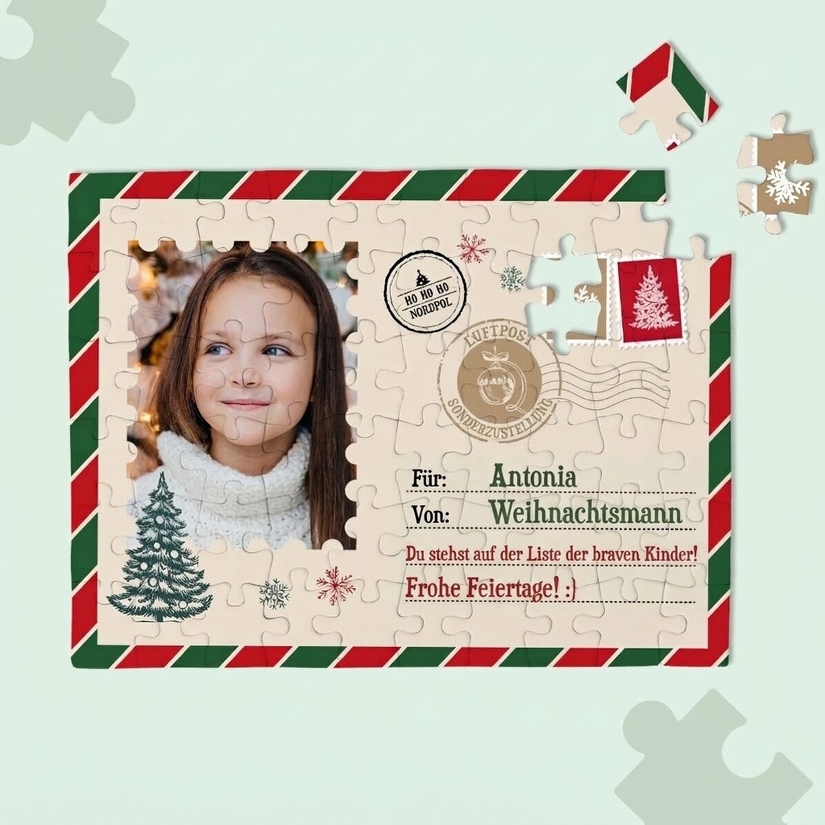 Individuell gestaltetes Puzzle für Kinder mit Foto und Text – Vom Weihnachtsmann