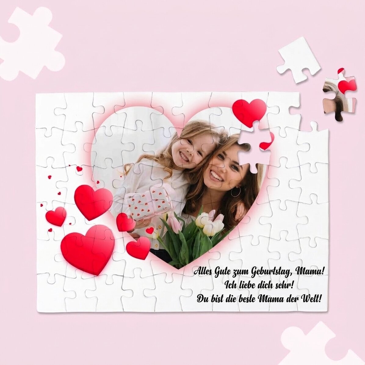 Personalisiertes Puzzle mit Foto und Text – Herz