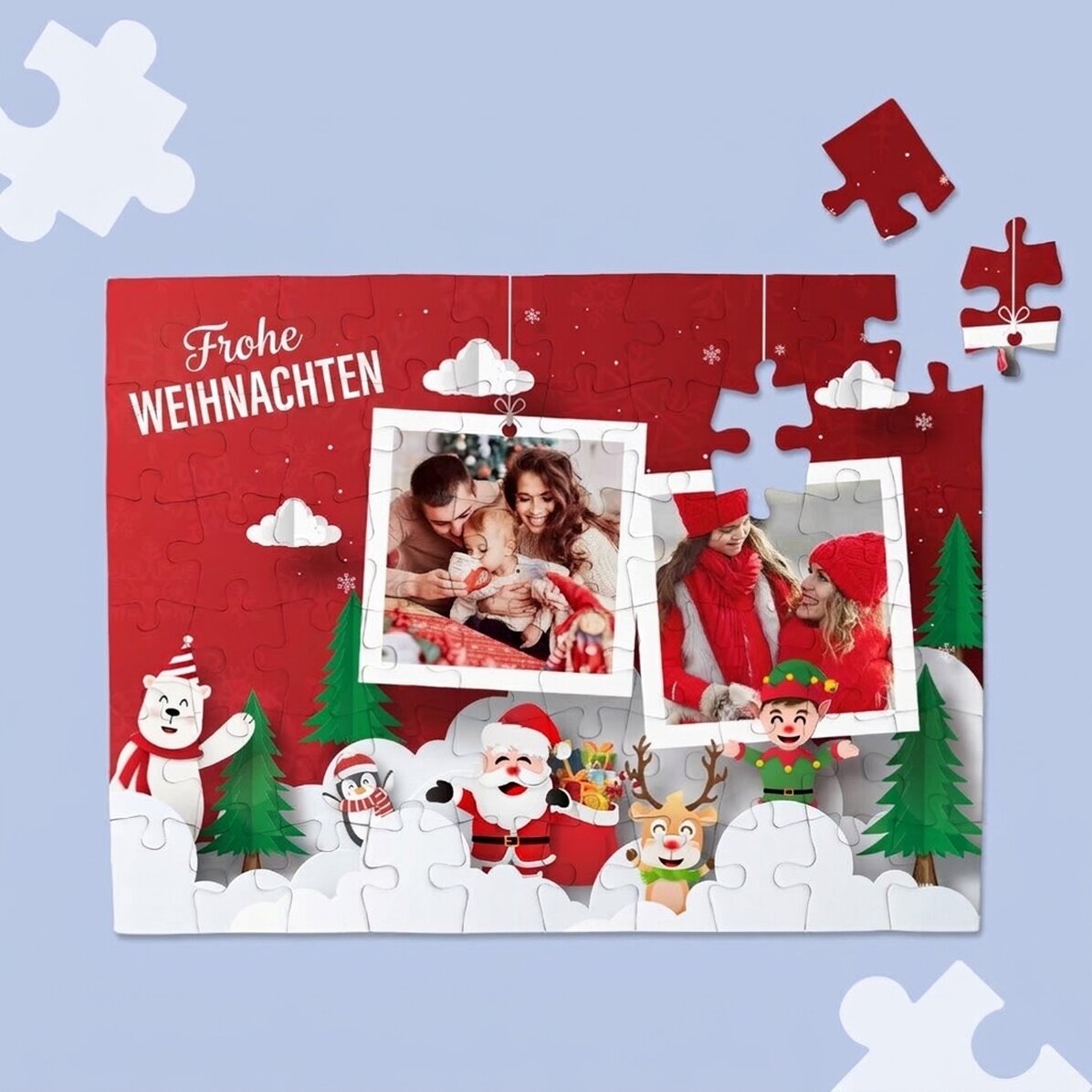Personalisiertes Puzzle mit 2 Fotos – Frohe Weihnachten