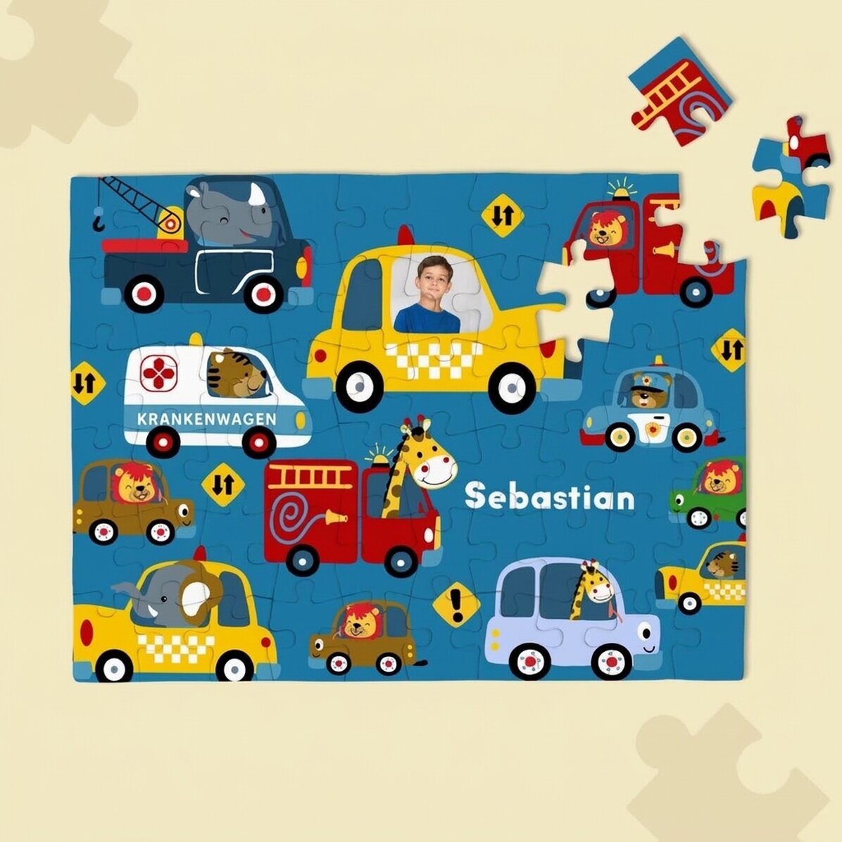 Individuell gestaltetes Puzzle für Kinder mit Foto und Text – Cars