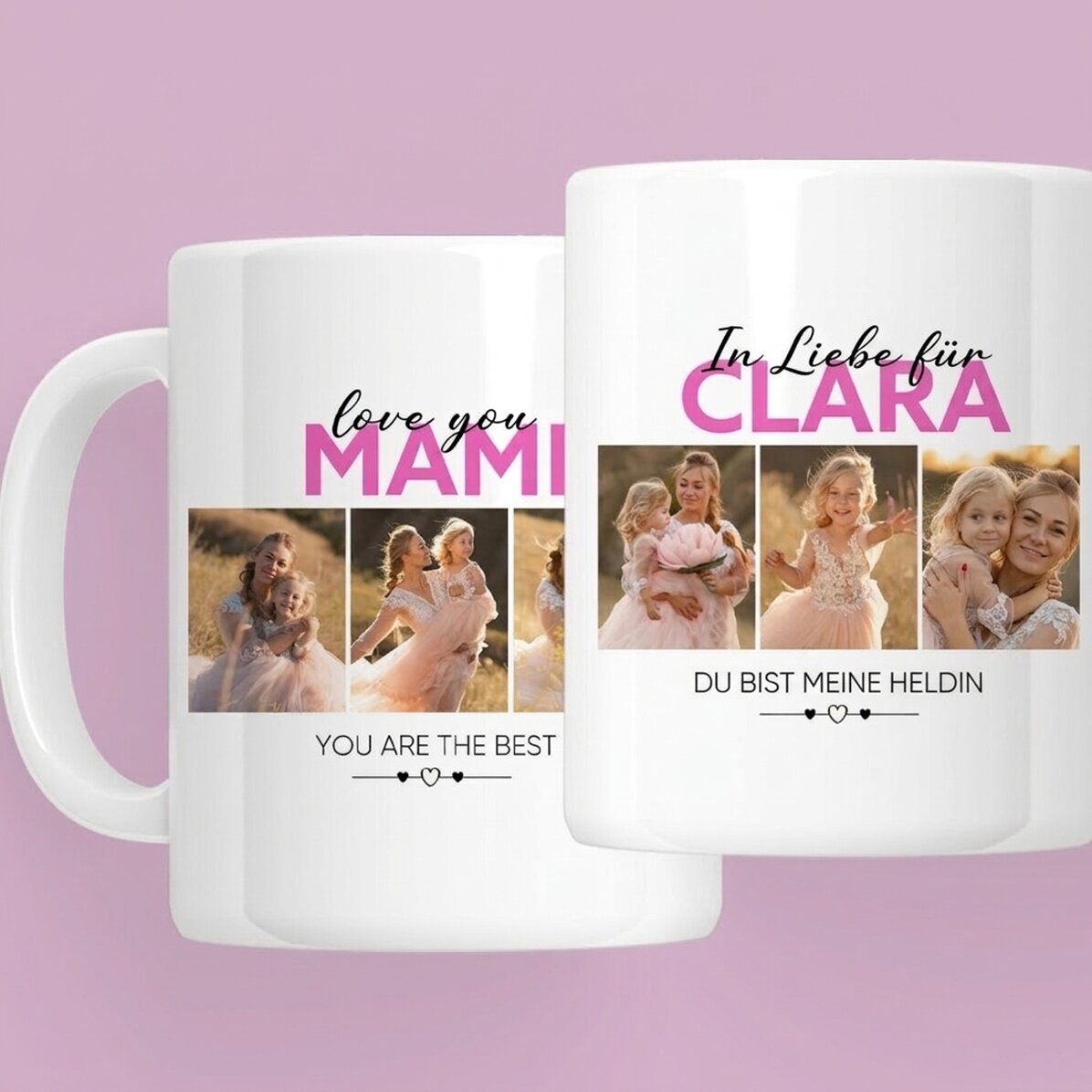 Personalisierte Tasse mit 6 Fotos und Text – With love