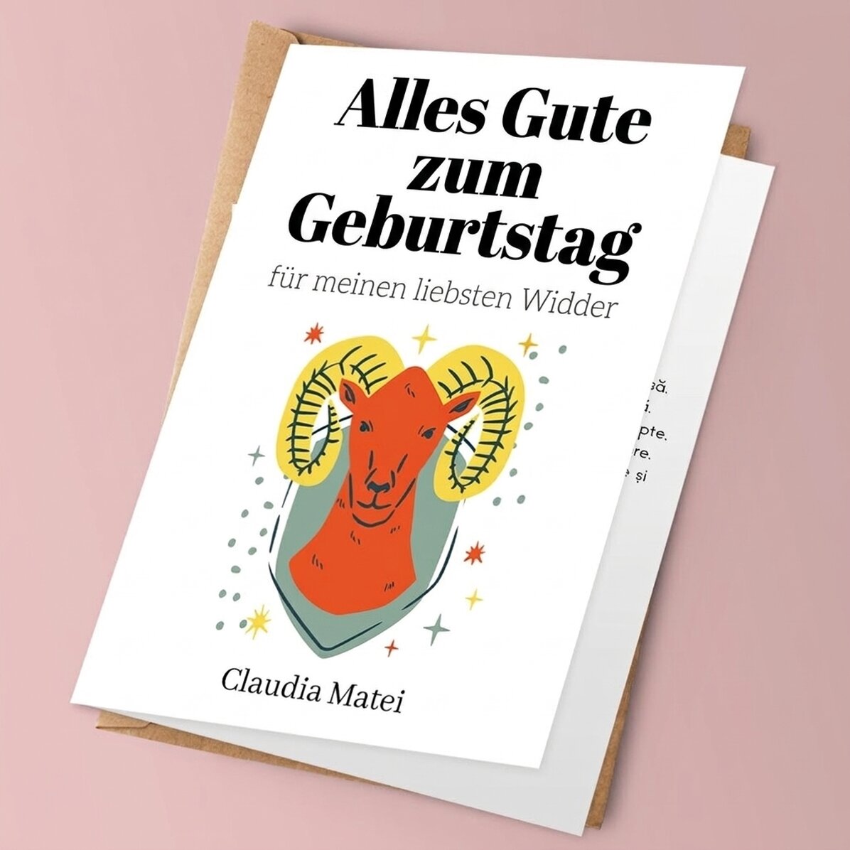 Personalisierte Grußkarte mit Text – Sternzeichen Widder