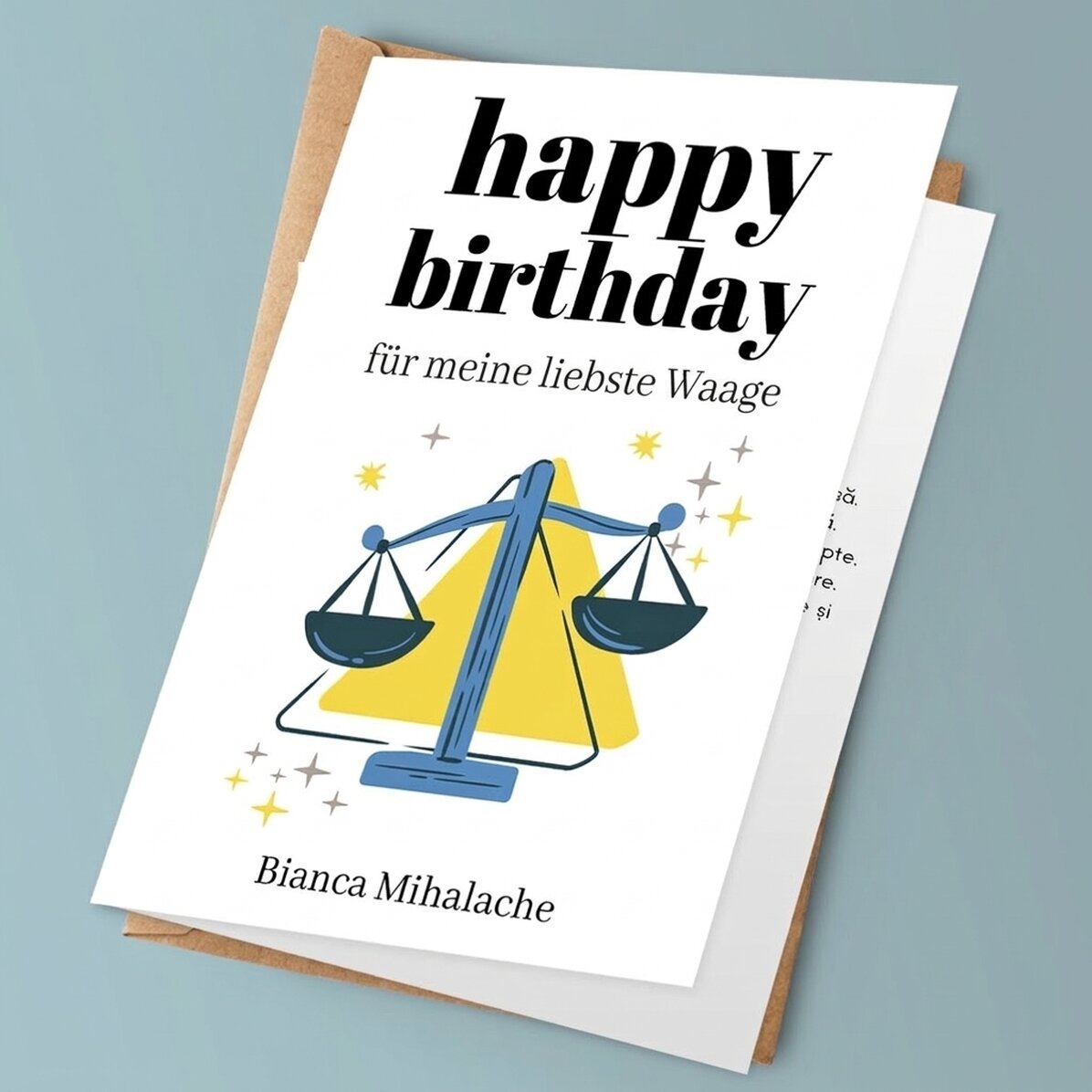 Personalisierte Grußkarte mit Text – Sternzeichen Waage