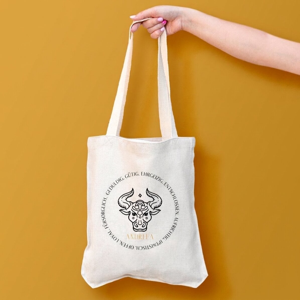 Personalisierte Tasche mit Text – Sternzeichen Stier
