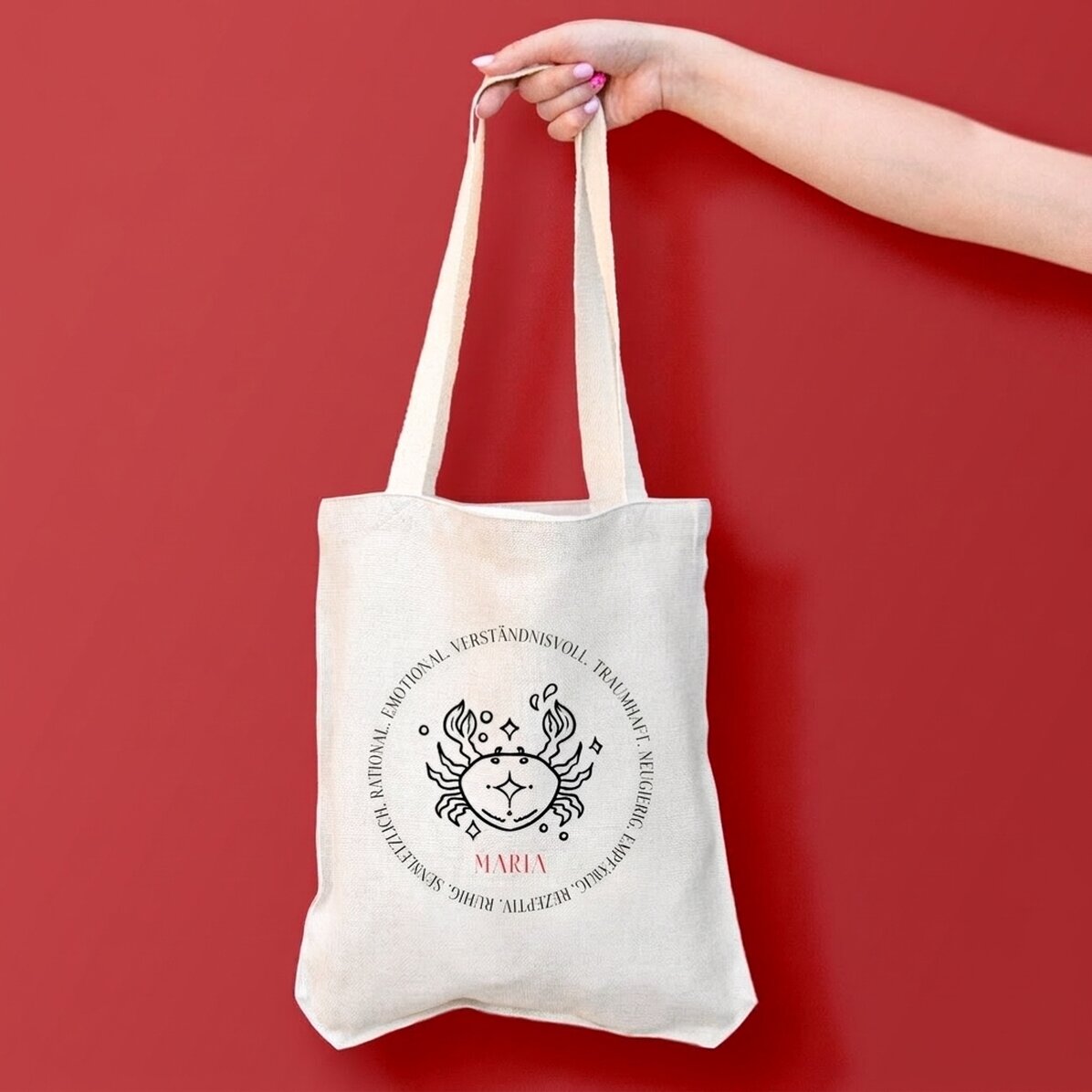 Personalisierte Tasche mit Text – Sternzeichen Krebs