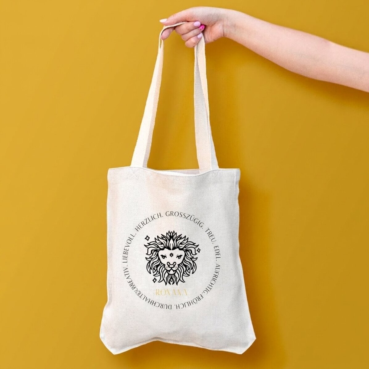 Personalisierte Tasche mit Text – Sternzeichen Löwe