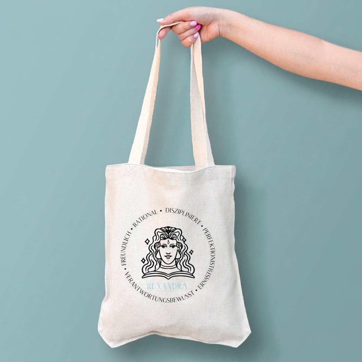 Personalisierte Tasche mit Text – Sternzeichen Jungfrau