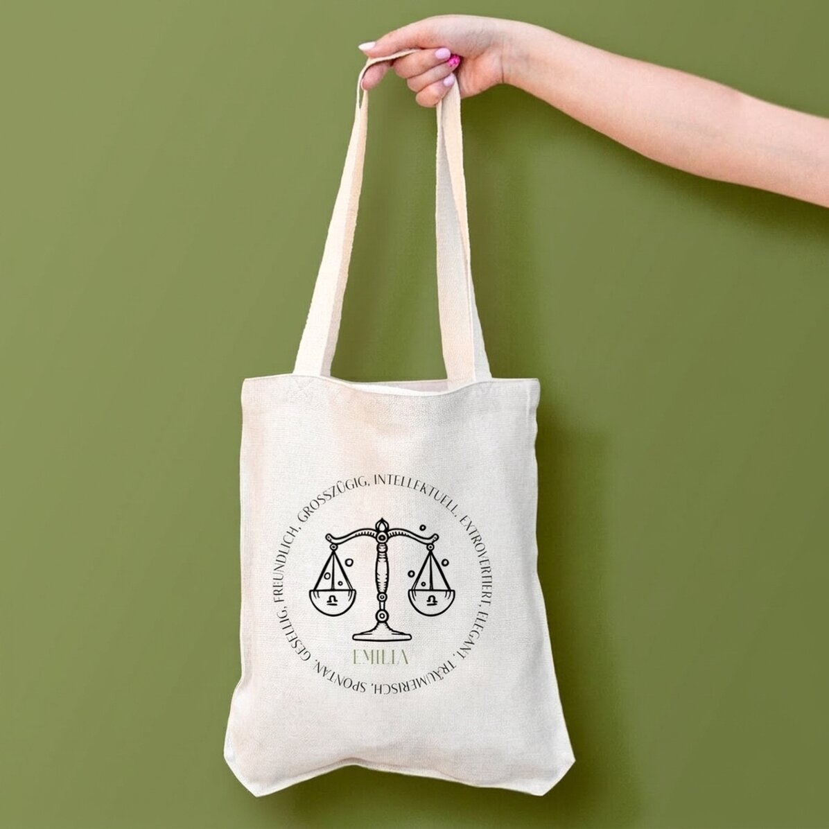Personalisierte Tasche mit Text – Sternzeichen Waage