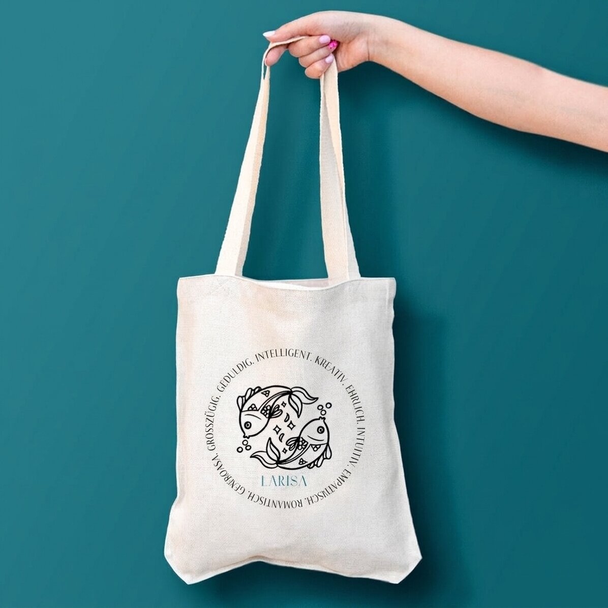 Personalisierte Tasche mit Text – Sternzeichen Fische