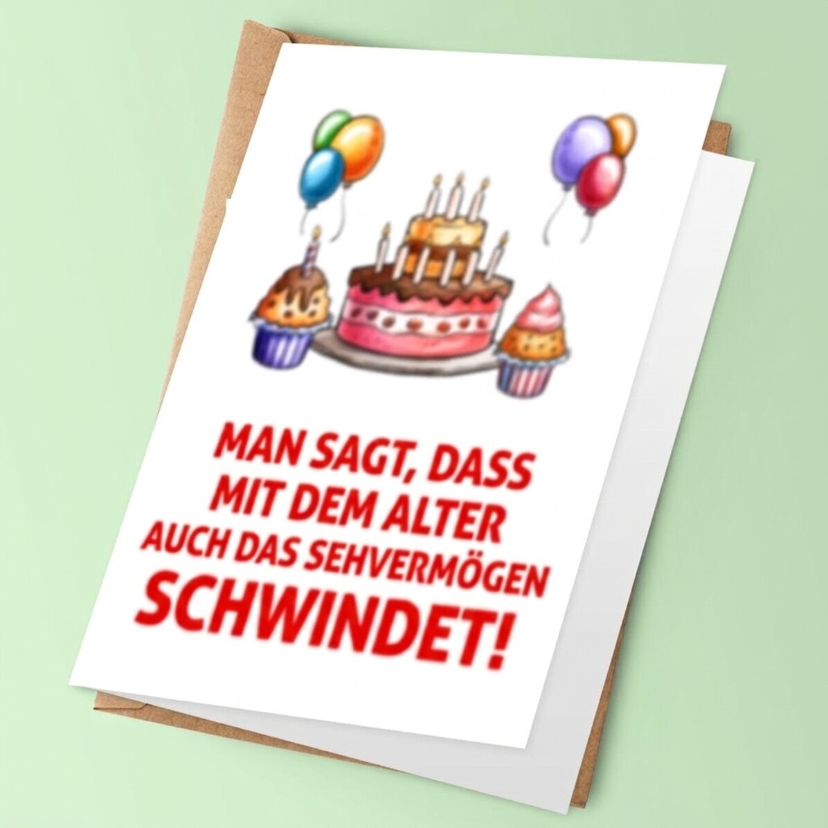 Personalisierte Grußkarte mit Text – Mit dem Alter lässt auch das Sehvermögen nach