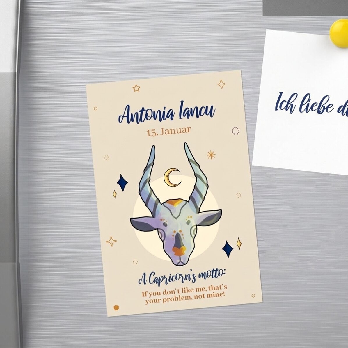 Individuell gestalteter Magnet 10 x 15 cm mit Text – Sternzeichen Steinbock