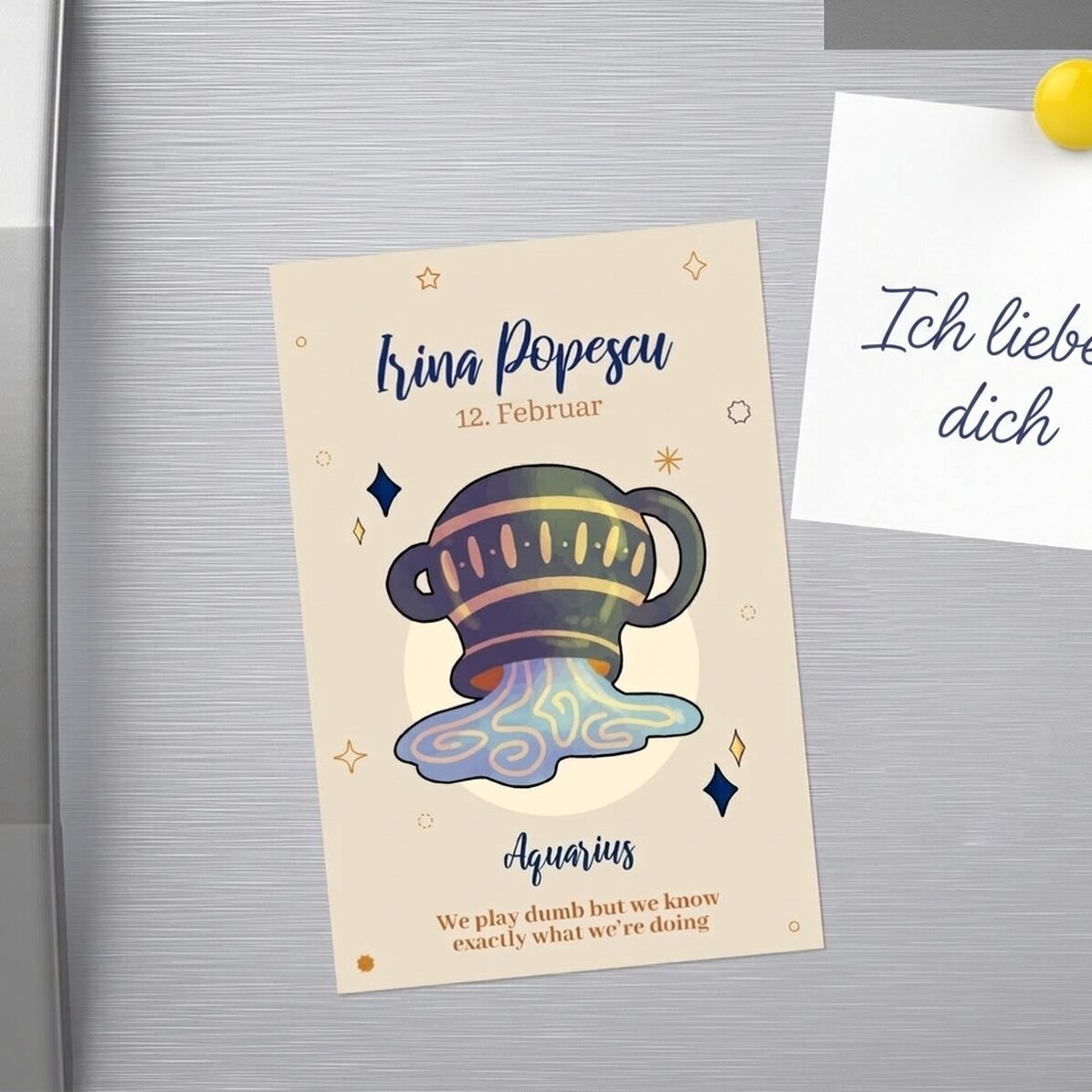 Individuell gestalteter Magnet 10 x 15 cm mit Text – Sternzeichen Wassermann