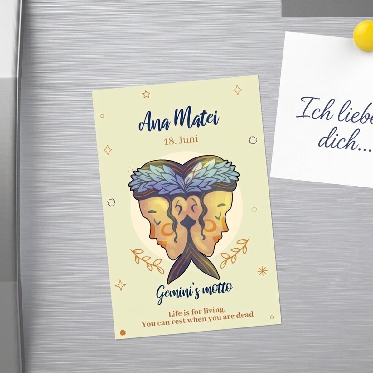 Individuell gestalteter Magnet 10 x 15 cm mit Text – Sternzeichen Zwillinge