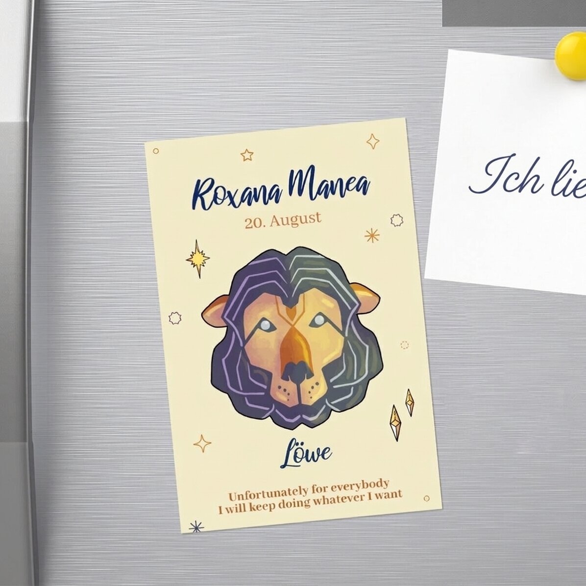 Individuell gestalteter Magnet 10 x 15 cm mit Text – Sternzeichen Löwe
