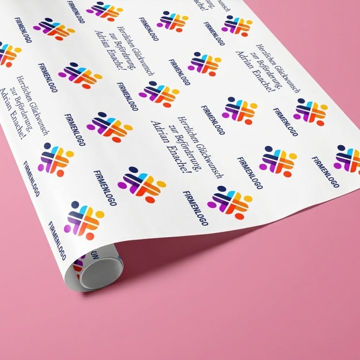 Individuell gestaltetes Geschenkpapier mit Logo und Botschaft