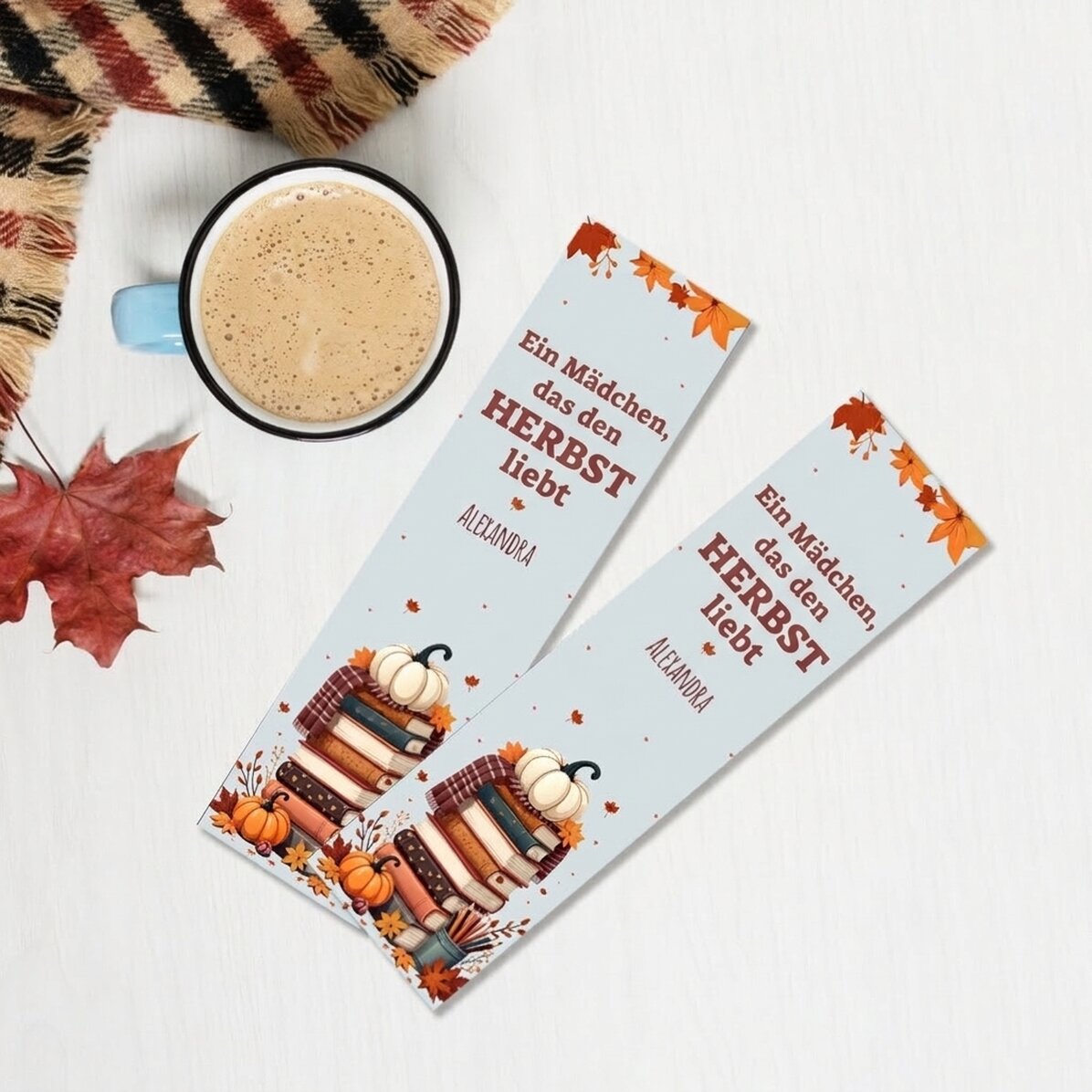 Personalisiertes Lesezeichen mit Text – Herbst