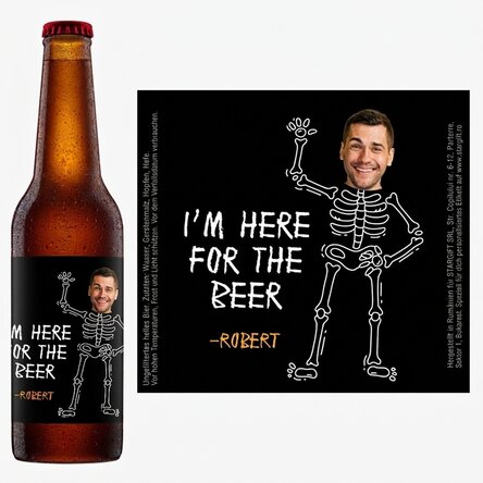 Individuell gestaltetes Bier mit Foto und Botschaft – Here for the beer
