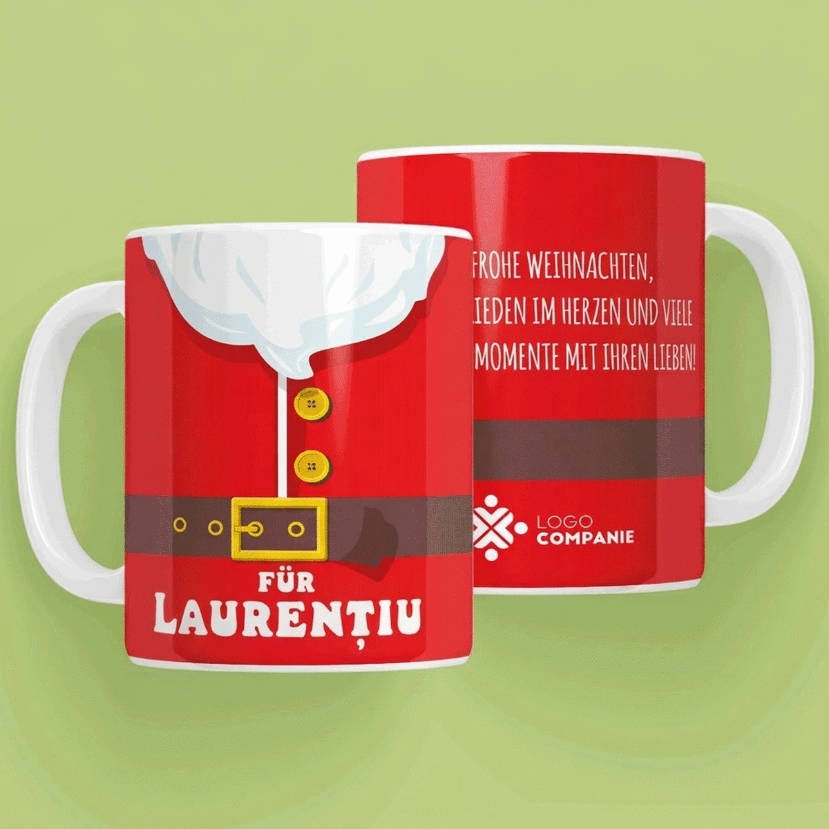 Personalisierte Tasse mit Text und Logo – Weihnachtsmann-Tasse
