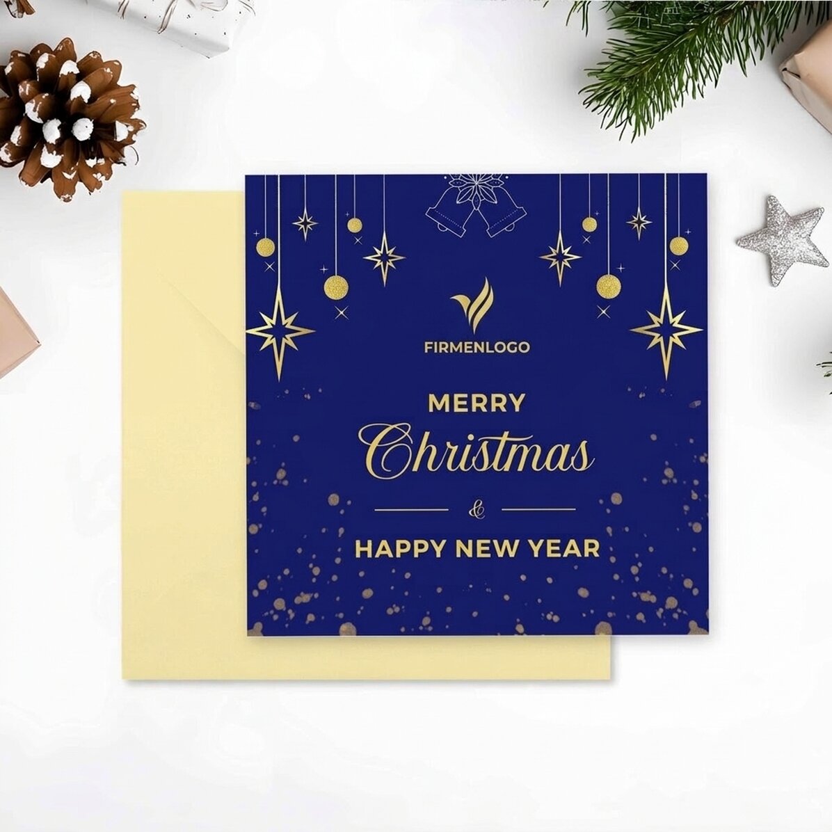 Individuell gestaltete quadratische Karte mit Logo und Grußtext – Merry Christmas