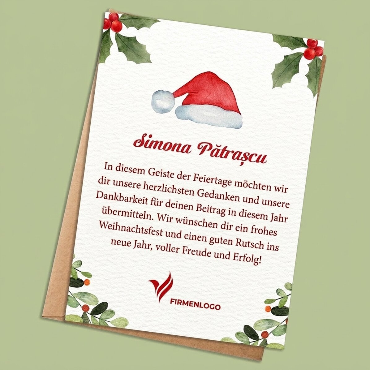 Personalisierte Karte mit Logo und Text – Santa