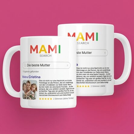Personalisierte Tasse mit Foto und Text – Suche